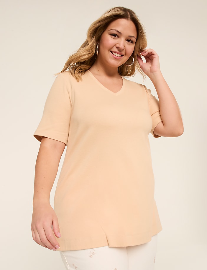 Elbow-Sleeve V-Neck Tunic Tee