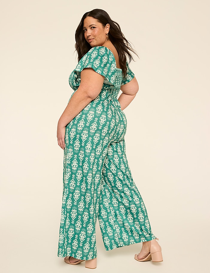 Short-Sleeve Smocked Jumpsuit