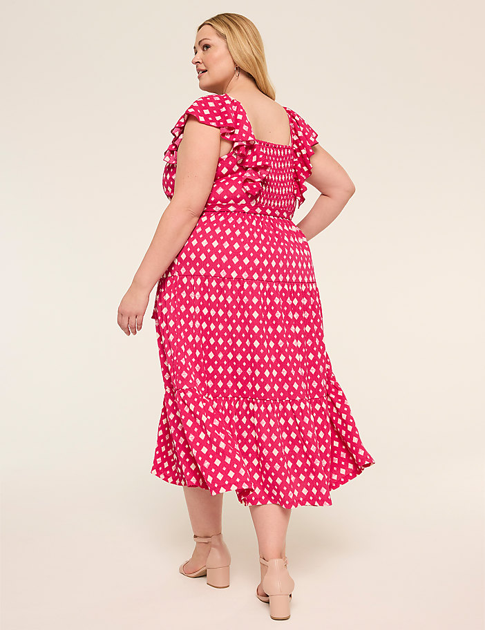 Short-Sleeve Ruffle Tie Waist Midi Dress
