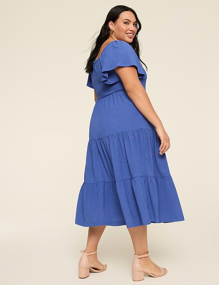 Short-Sleeve Smocked Convertible Midi Dress