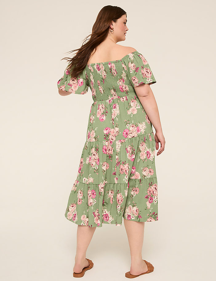 Short-Sleeve Smocked Convertible Midi Dress