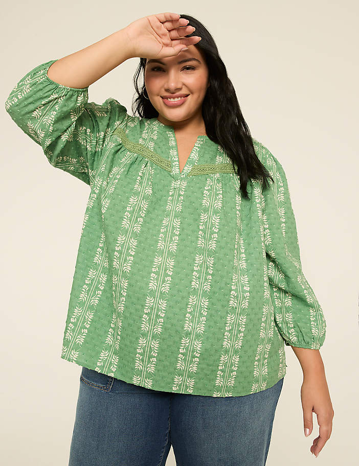 Split-Neck Bracelet Sleeve Blouse