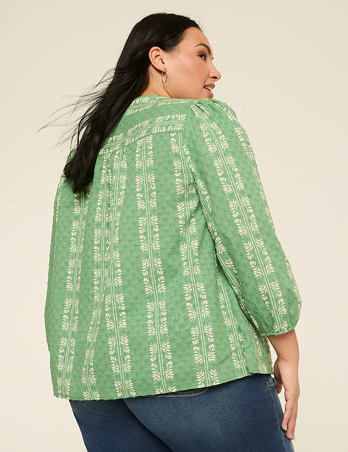Split-Neck Bracelet Sleeve Blouse