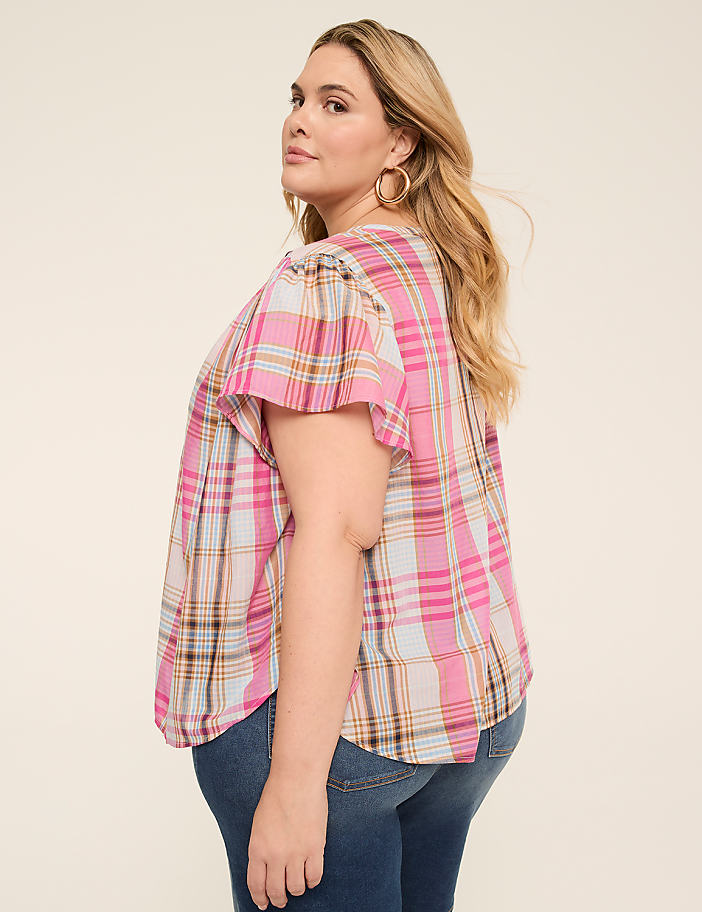 Notch-Neck Flutter-Sleeve Popover Top