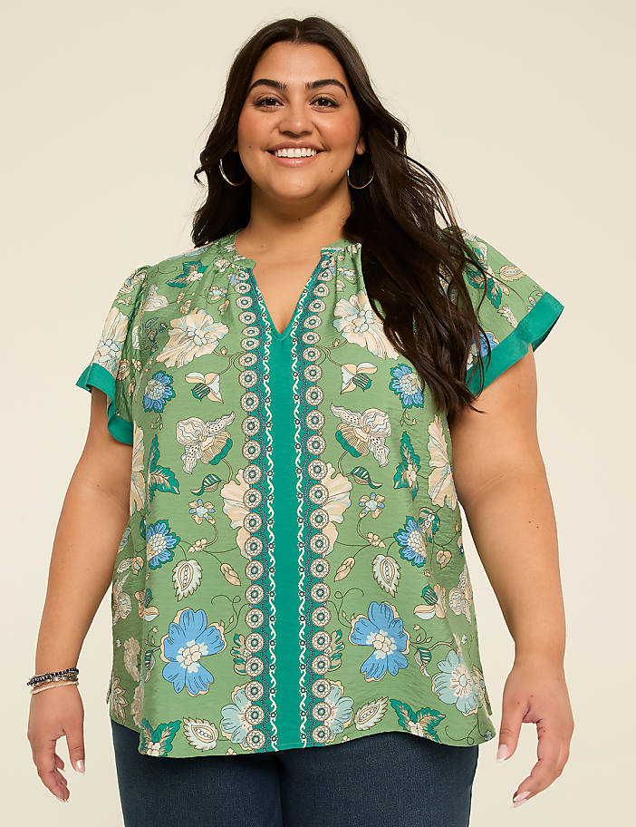 Short-Sleeve Ruffle Neck Popover Top
