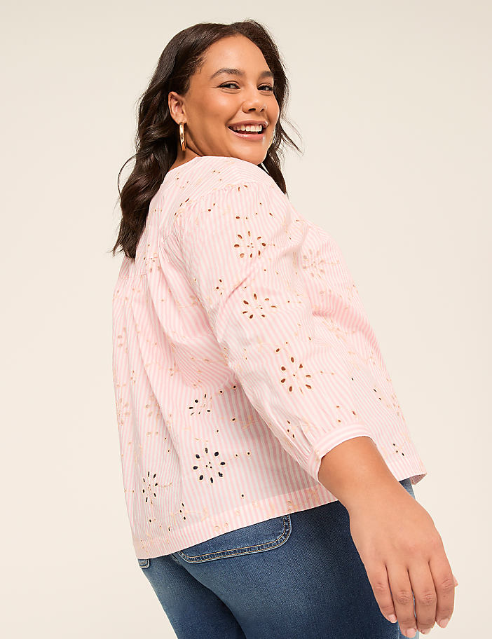 Split-Neck Bracelet Sleeve Blouse