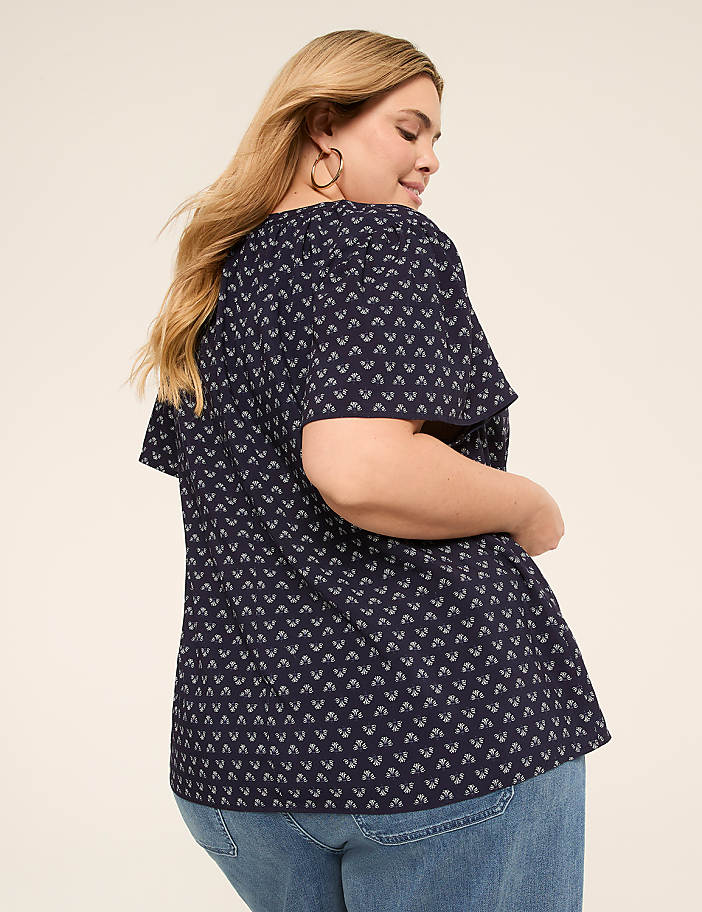 Short-Flutter-Sleeve V-Neck Popover Top