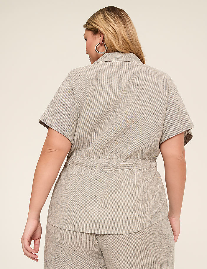 V-Neck Popover Shirt With Belted Waist