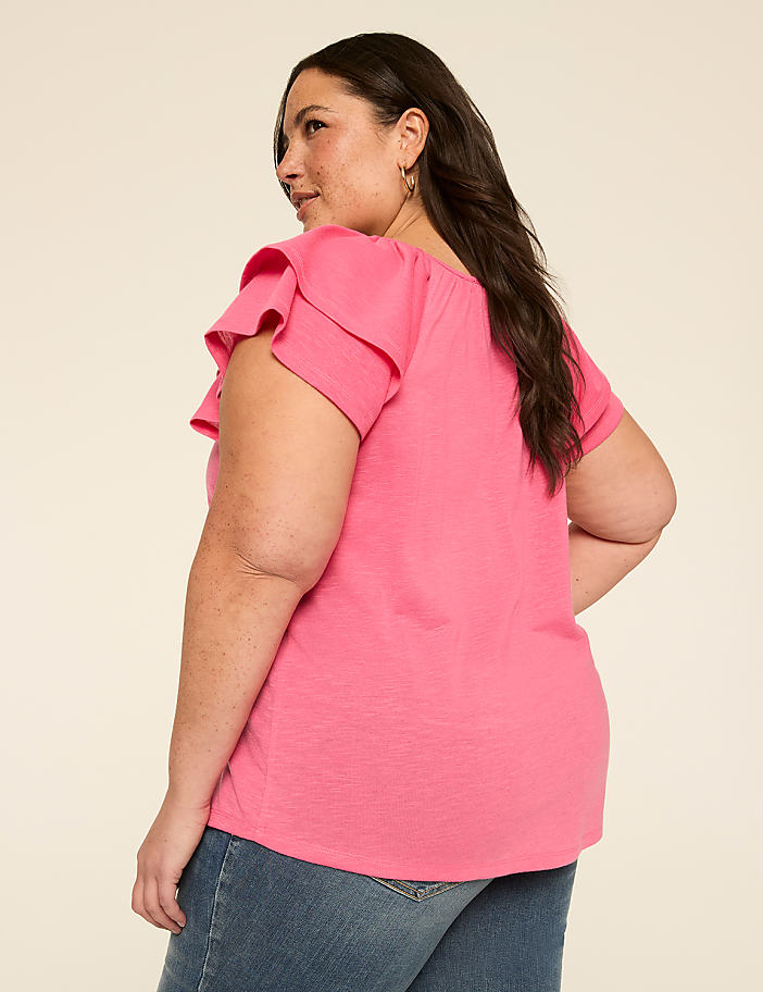 Double Flutter-Sleeve Keyhole Top