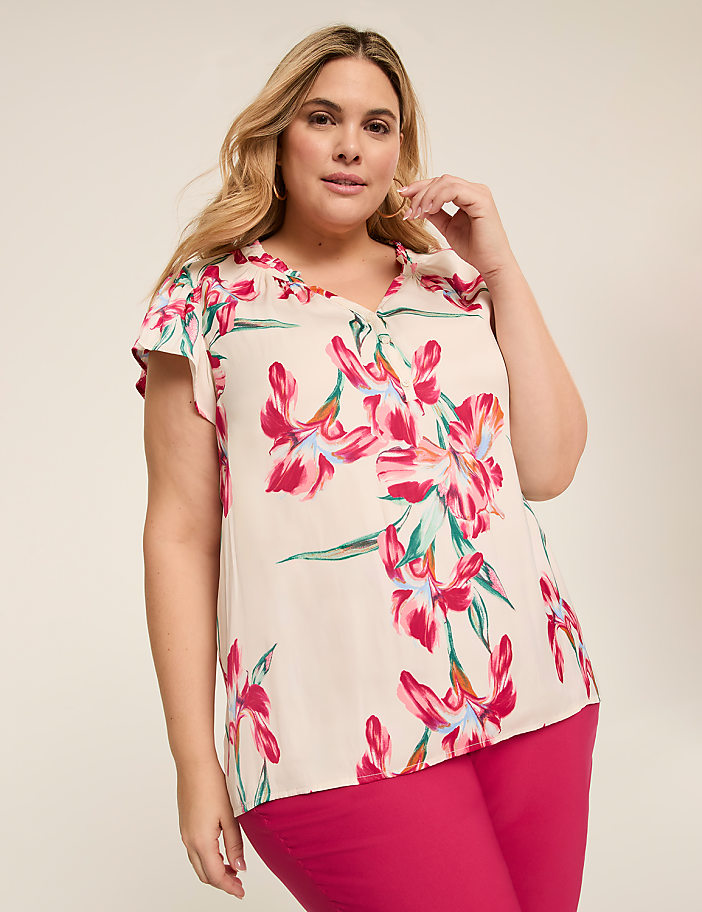 Flutter-Sleeve Notch-Neck Top
