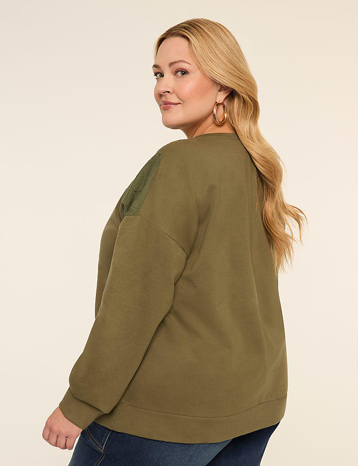 Long-Sleeve Notch-Neck Sweatshirt