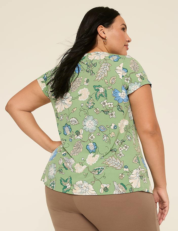 Swing Cap-Sleeve Pleat-Front Top