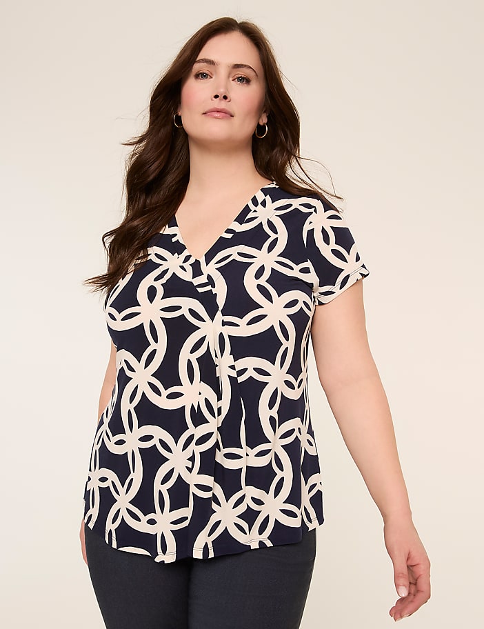 Swing Cap-Sleeve Pleat-Front Top