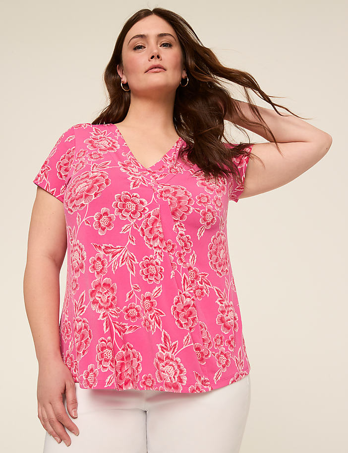 Swing Cap-Sleeve Pleat-Front Top