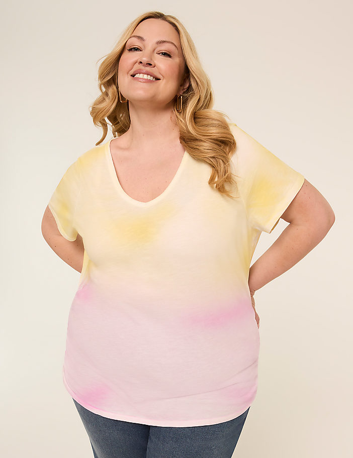 Short-Sleeve V-Neck Side-Ruched Tee