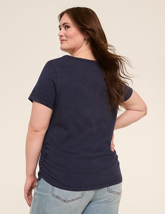 Short-Sleeve V-Neck Side-Ruched Tee