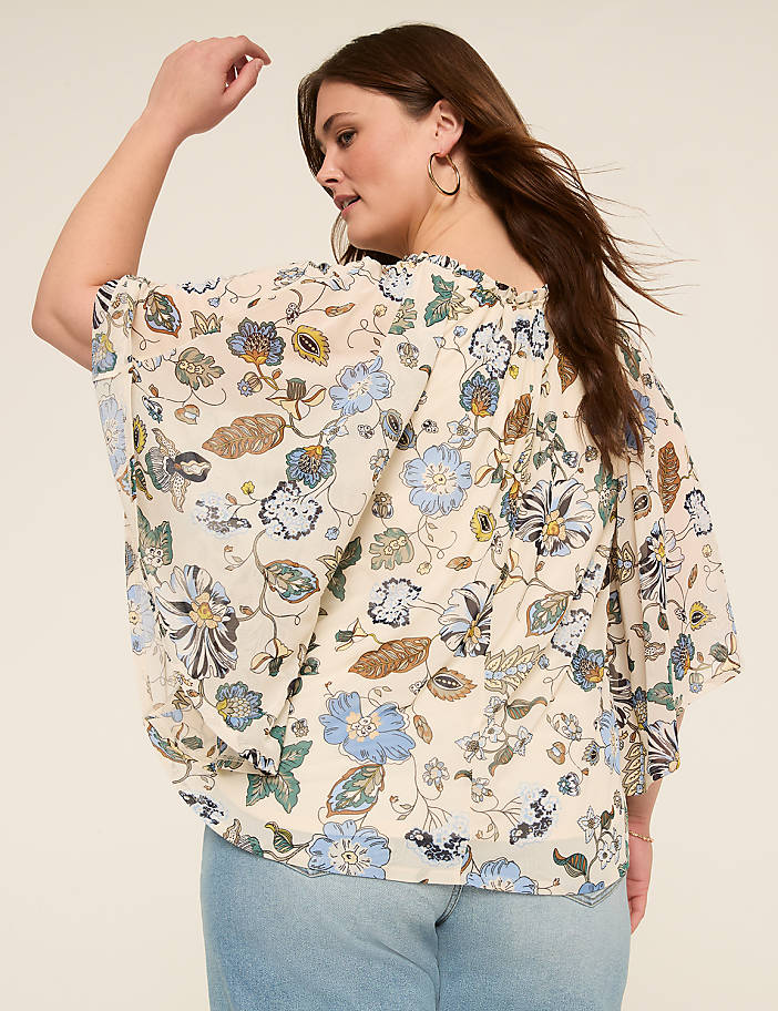 Ruffle V-Neck Mesh Circle Drama Top