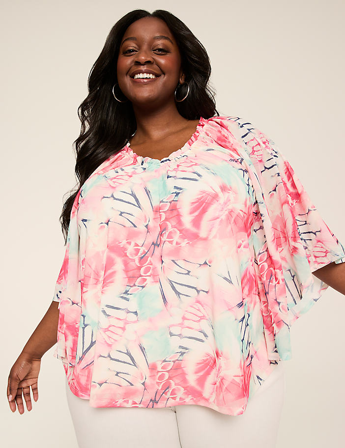 Ruffle V-Neck Mesh Circle Drama Top