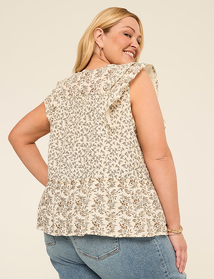 Ruffle Cap-Sleeve Popover Top