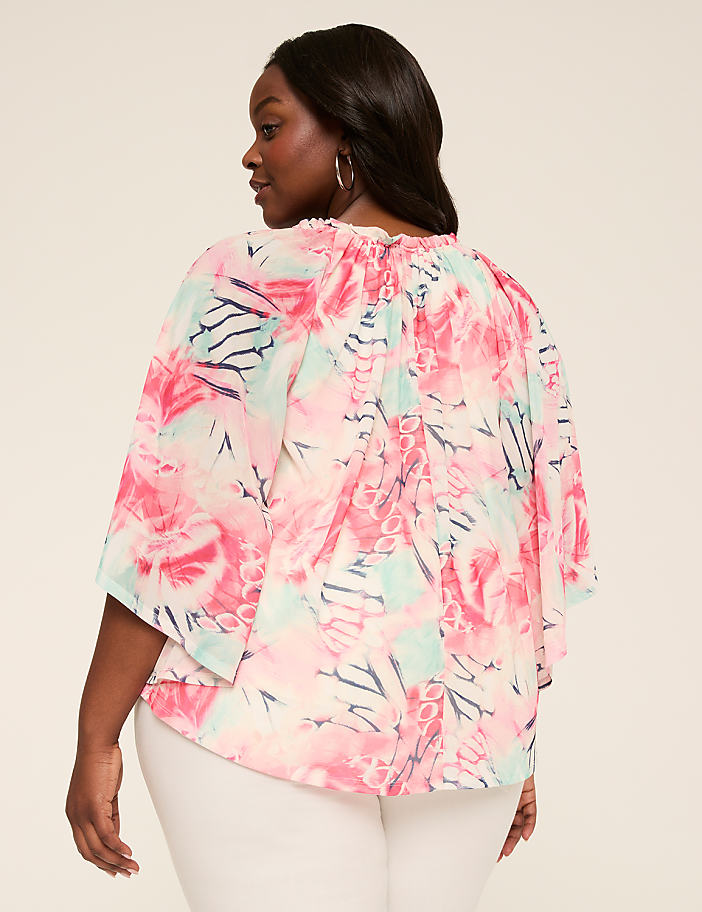Ruffle V-Neck Mesh Circle Drama Top