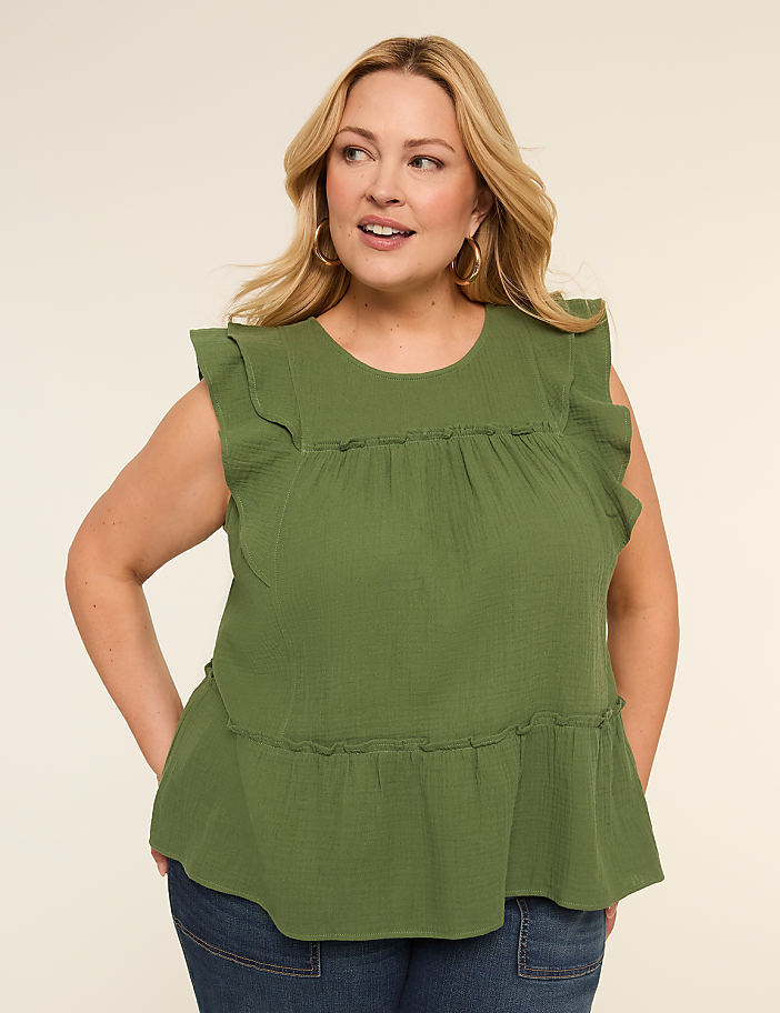 Ruffle Cap-Sleeve Popover Top