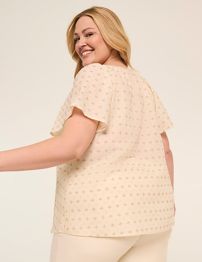 Short-Sleeve Notch-Neck Popover Blouse