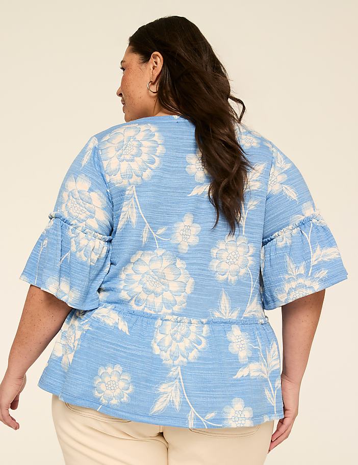 Short-Sleeve Crew-Neck Ruffle Babydoll Top