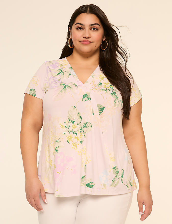 Swing Cap-Sleeve Pleat-Front Top