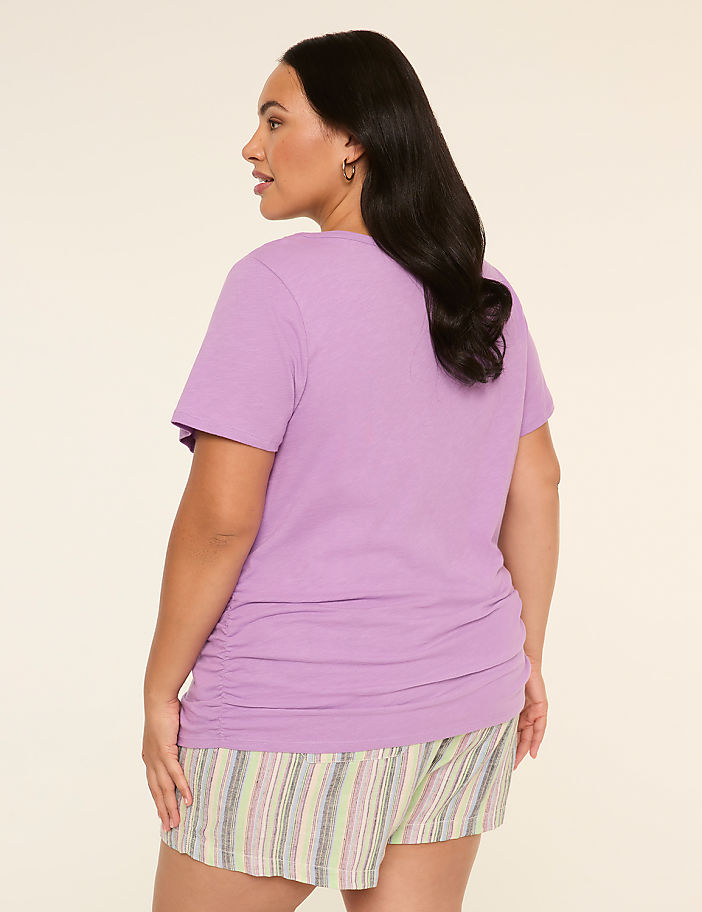 Short-Sleeve V-Neck Side-Ruched Tee
