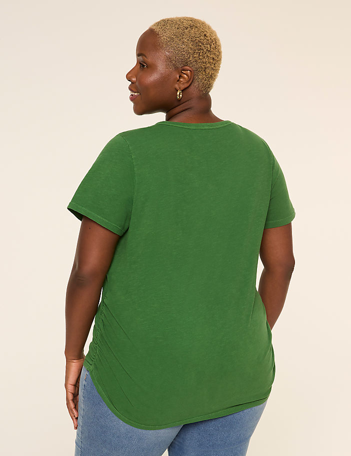 Short-Sleeve V-Neck Side-Ruched Tee