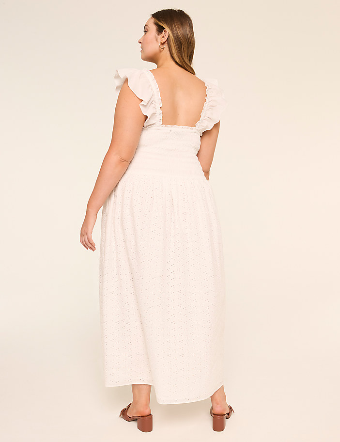 Ruffled Square-Neck Eyelet Maxi Dress