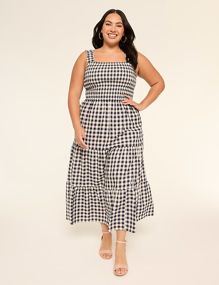 Ruffle-Strap Square-Neck Tiered Midi Dress