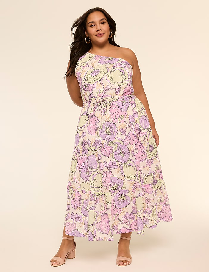 One-Shoulder Tie-Waist Tiered Maxi Dress