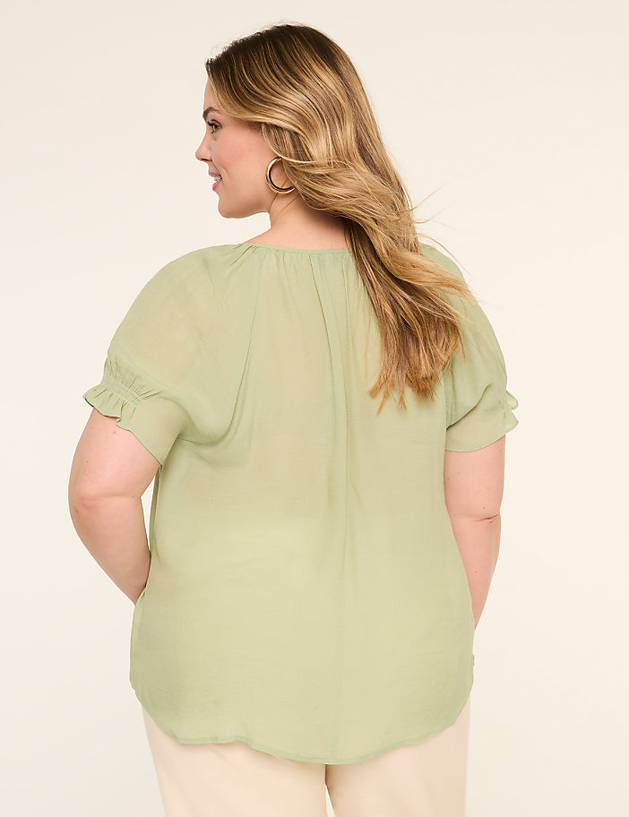 Short-Sleeve Notch-Neck Popover Blouse