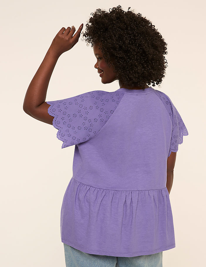 Eyelet-Sleeve Peplum Top