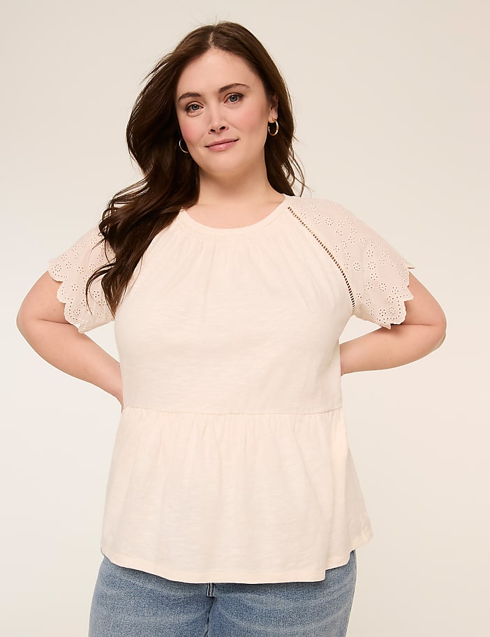 Eyelet-Sleeve Peplum Top
