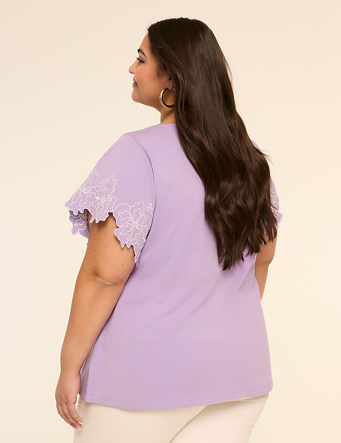 Embroidered Short-Sleeve Boat-Neck Top