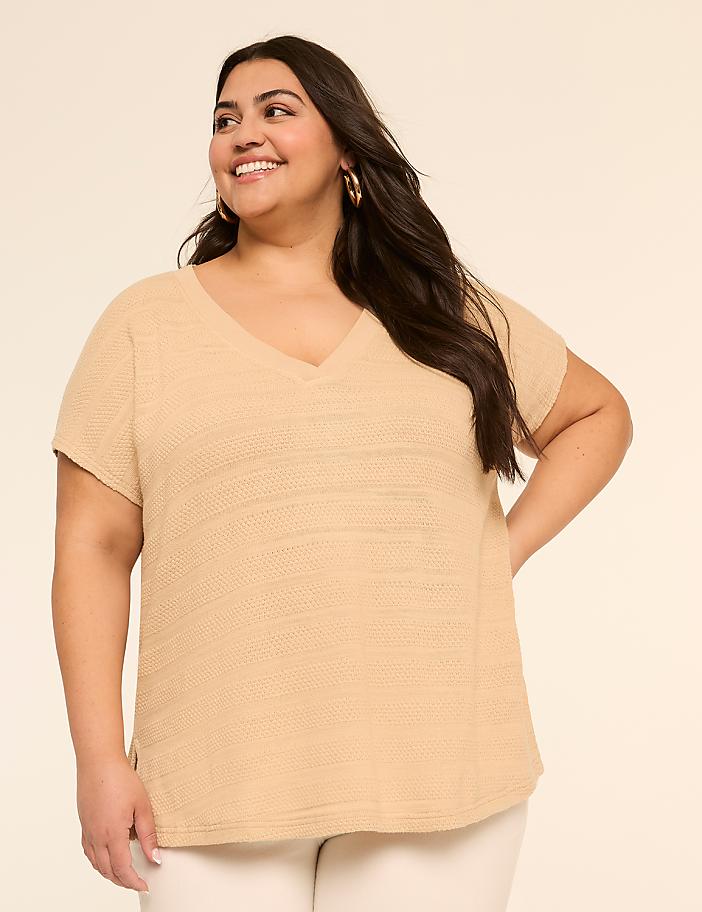 Dolman Cap-Sleeve V-Neck Top