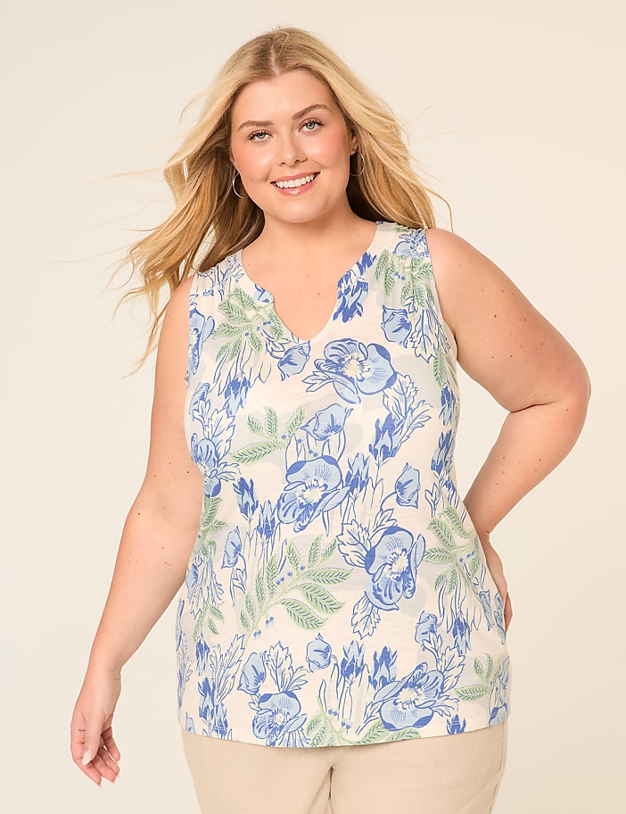 Shirred-Shoulder Notch-Neck Tank