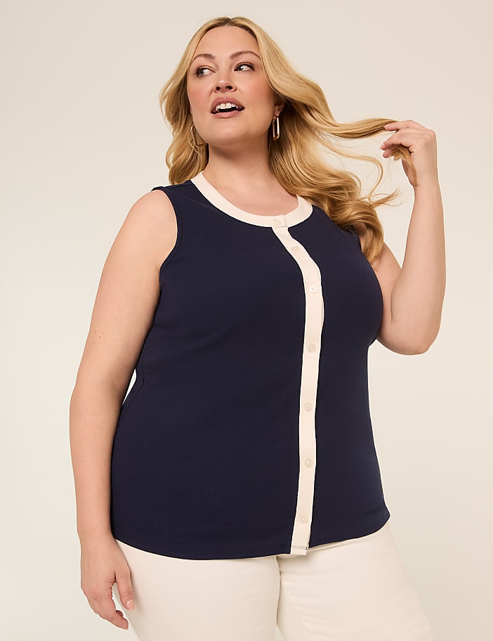 Sleeveless Button-Front Top