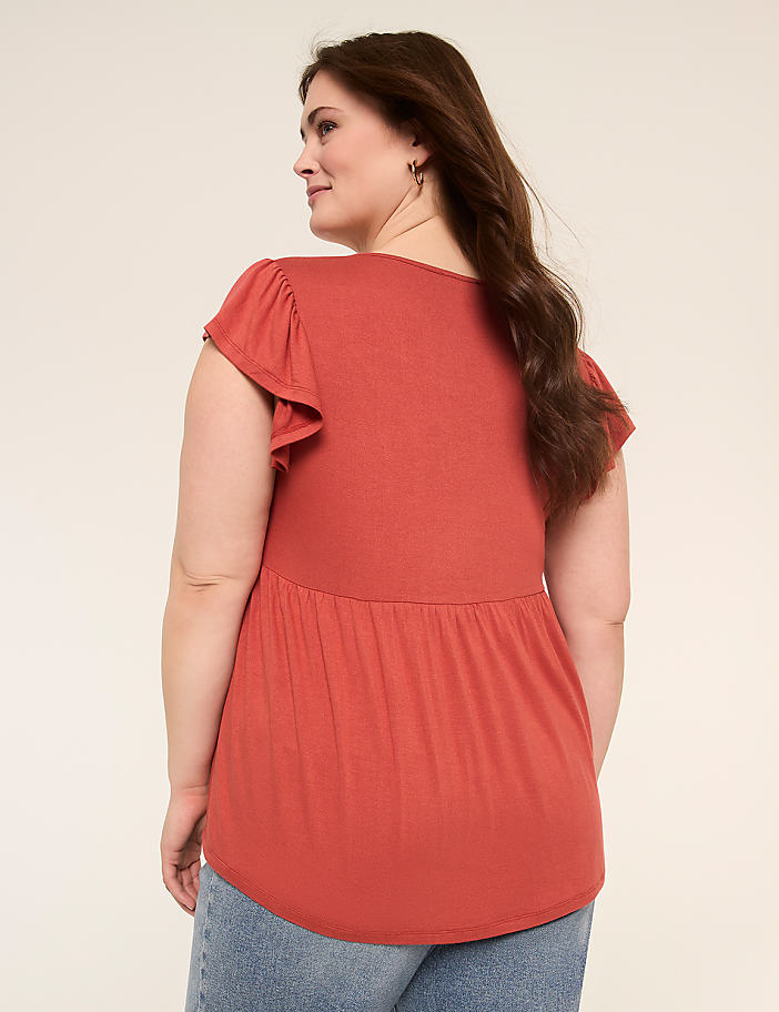 V-Neck Flutter-Sleeve Babydoll Top