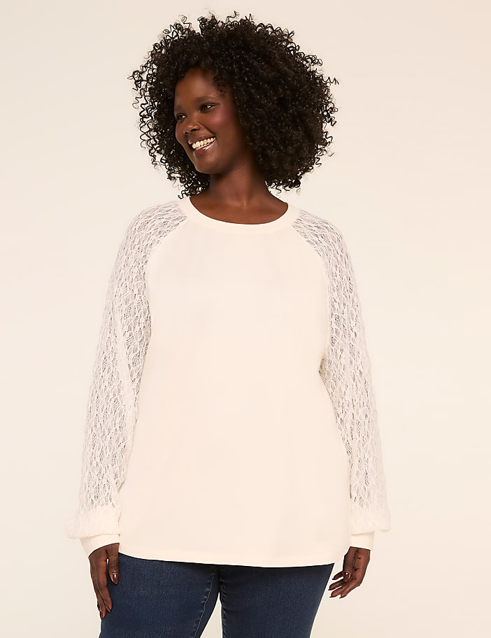Lace Long-Sleeve Crew-Neck Top