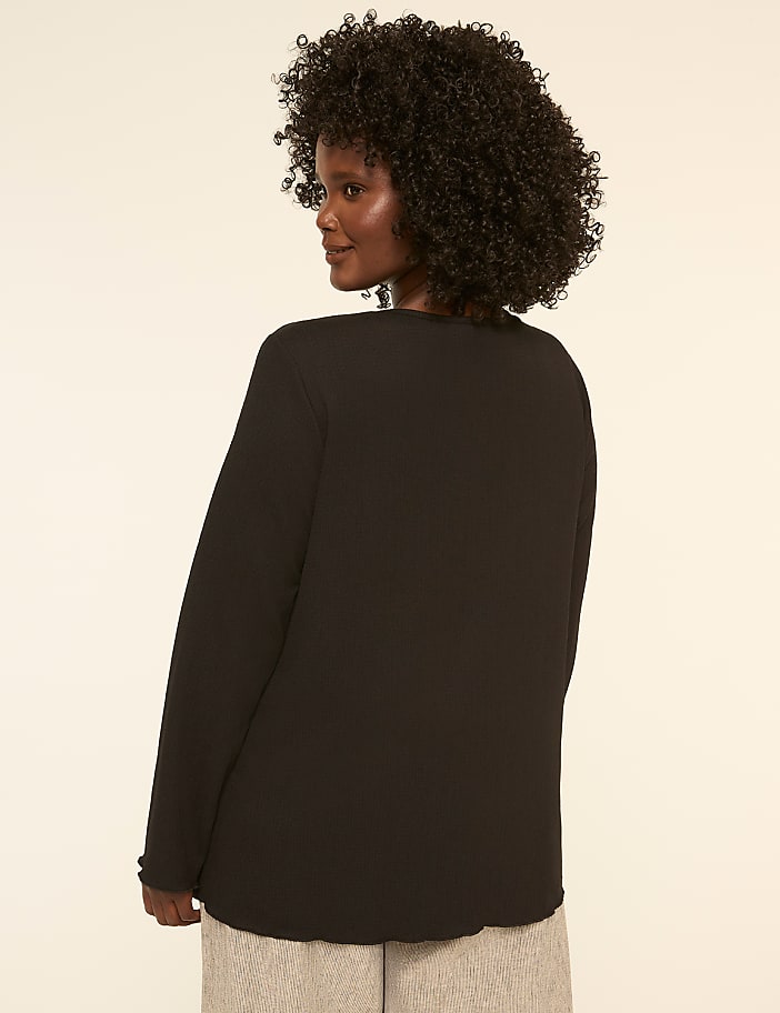 Crinkle Crew-Neck Button-Front Cardigan