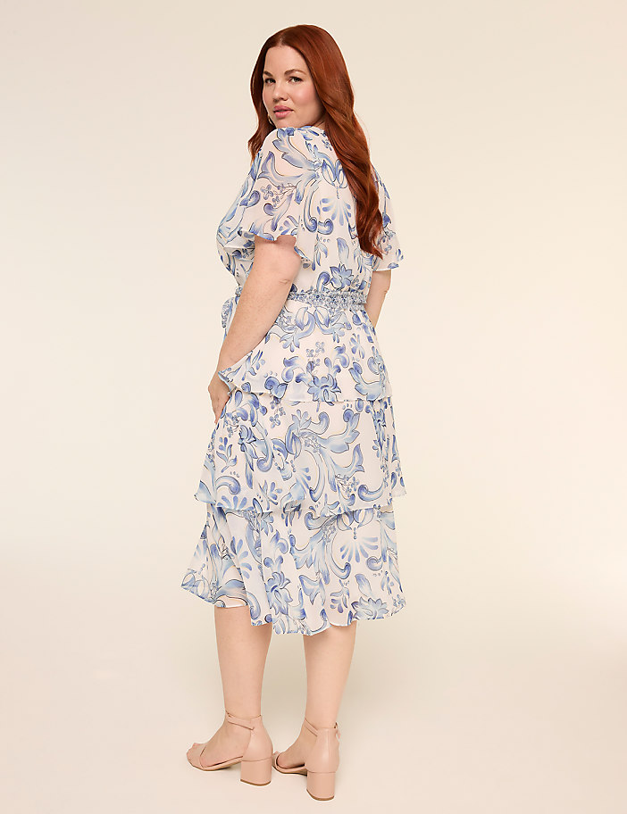 Surplice-Neck Tiered Midi Dress