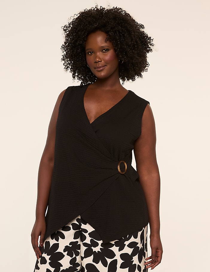 Sleeveless Jacquard Knit Wrap Top