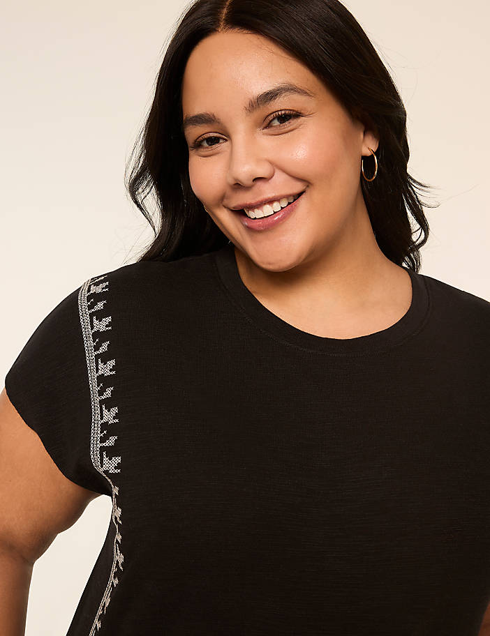 Embroidered Dolman-Sleeve Crew-Neck Top