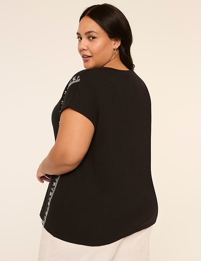 Embroidered Dolman-Sleeve Crew-Neck Top