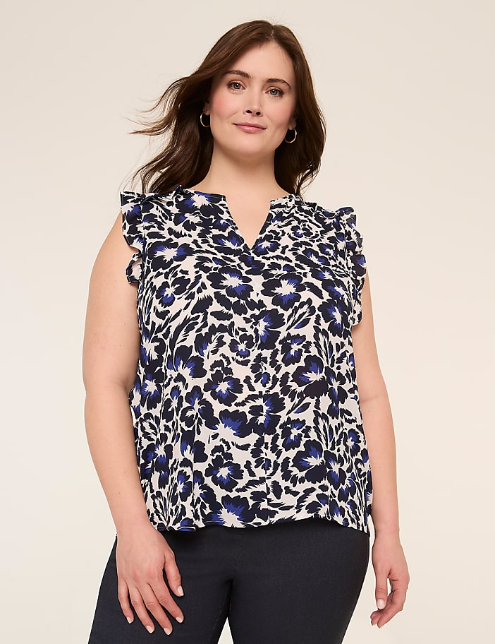 Ruffle Split-Neck Popover Tank