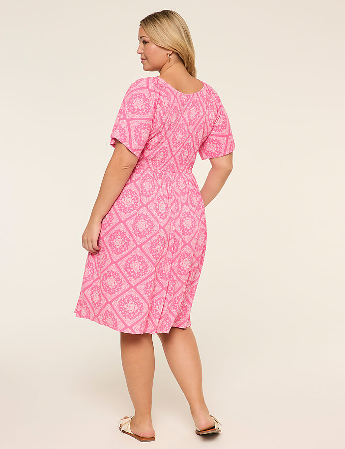 Smocked-Bodice Flutter-Sleeve Short Dress