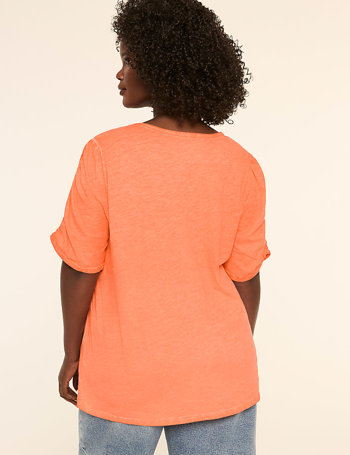 Ruched-Sleeve Crew-Neck Top